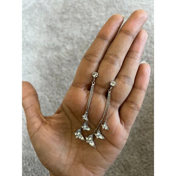Silver butterfly earrings ,long clear rhinestone fringe chain gold bride earring - Picture 8 of 8